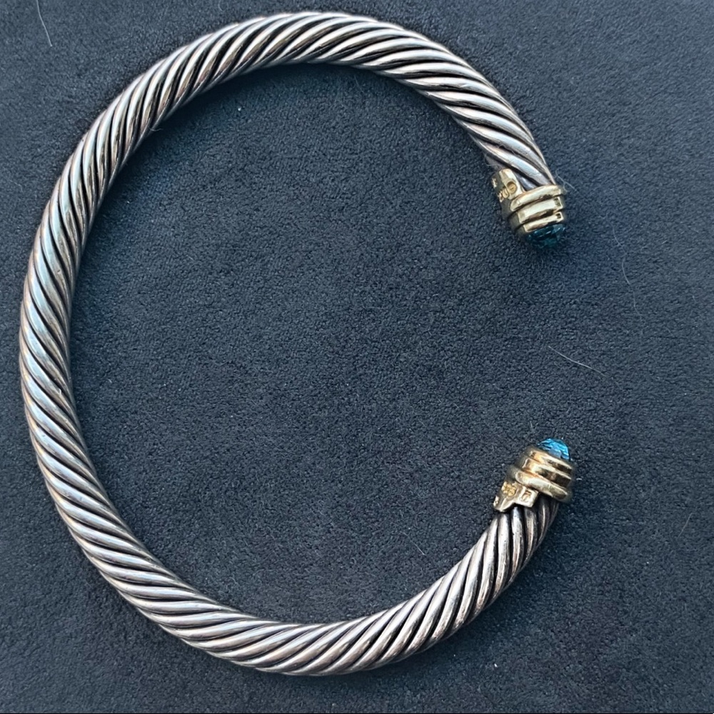 David Yurman 5mm Blue Topaz & 14K Cable Bracelet